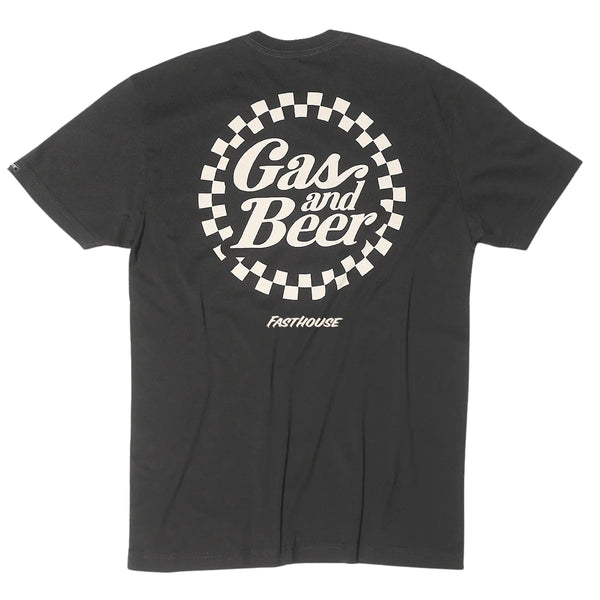 Crisp studio image on a white background of Fasthouse Tavern SS Tee; showing tee fit, printed graphics, and crew neckline; SKU 100026-00-; Colors: Black