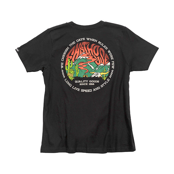 Crisp studio image on a white background of Fasthouse Nomad Tee (Youth); showing tee fit, printed graphics, and crew neckline; SKU 3216450054