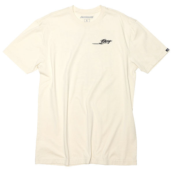 Studio photo on a white background of Fasthouse Tomahawk Tee; showing tee fit, printed graphics, and crew neckline; SKU 3211360904; Sizes: S-3XL