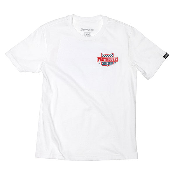 Professional studio photo of Fasthouse Krest Tee (Youth); showing tee fit, printed graphics, and crew neckline; SKU 32112909; Colors: White