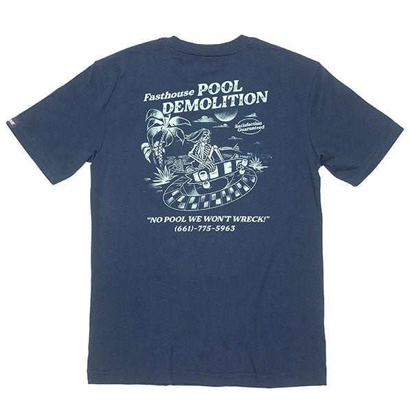 Professional studio photo of Fasthouse Demolition Tee (Youth); showing tee fit, printed graphics, and crew neckline; SKU 32113802; Colors: Navy