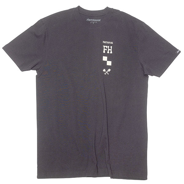 High-resolution studio image of Fasthouse Gold Mine Tee; showing tee fit, printed graphics, and crew neckline; SKU 3211390504; Sizes: S-3XL