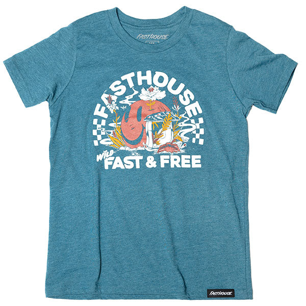 Clean studio shot of Fasthouse Wild One Tee (Girls); showing long-sleeve cut, printed graphics, and crew neckline; SKU 32114772; Colors: Heather Teal