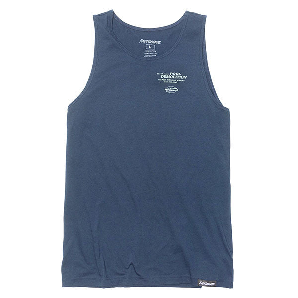 Crisp studio image on a white background of Fasthouse Demolition Tank; showing sleeveless cut, hem shape, and printed or woven branding; SKU 3212382004