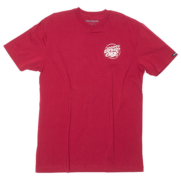 Professional studio photo of Fasthouse Burner Tee; showing tee fit, printed graphics, and crew neckline; SKU 3211350104; Sizes: S-3XL