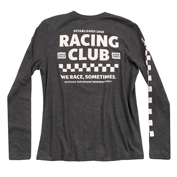 Studio photo on a white background of Fasthouse Members Only Long Sleeve Tee (Womens); showing long-sleeve cut, printed graphics, and crew neckline