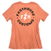 Clean studio shot of Fasthouse Easy Rider Tee (Womens); showing tee fit, printed graphics, and crew neckline; SKU 3216381474; Colors: Orange, Blue
