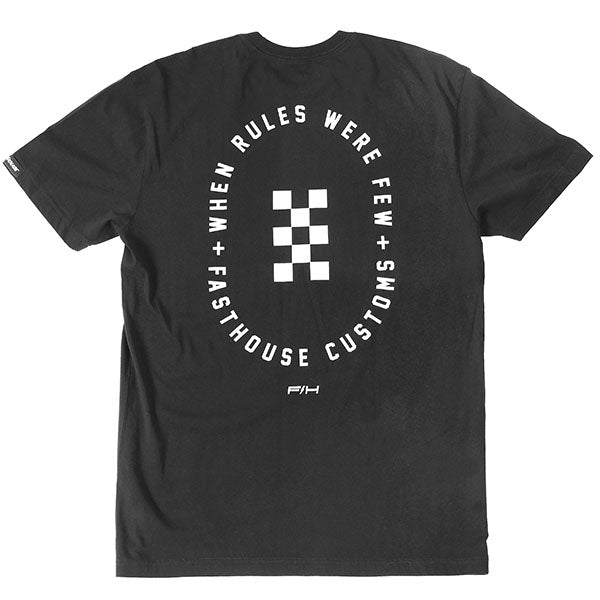 Clean studio shot of Fasthouse Aspire Tee; showing tee fit, printed graphics, and crew neckline; SKU 3211340504; Colors: Black, Natural; Sizes: S-3XL
