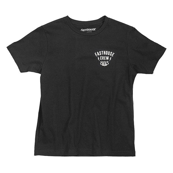 Studio photo on a white background of Fasthouse Team T-Shirt; showing tee fit, printed graphics, and crew neckline; SKU 32128300; Colors: Black