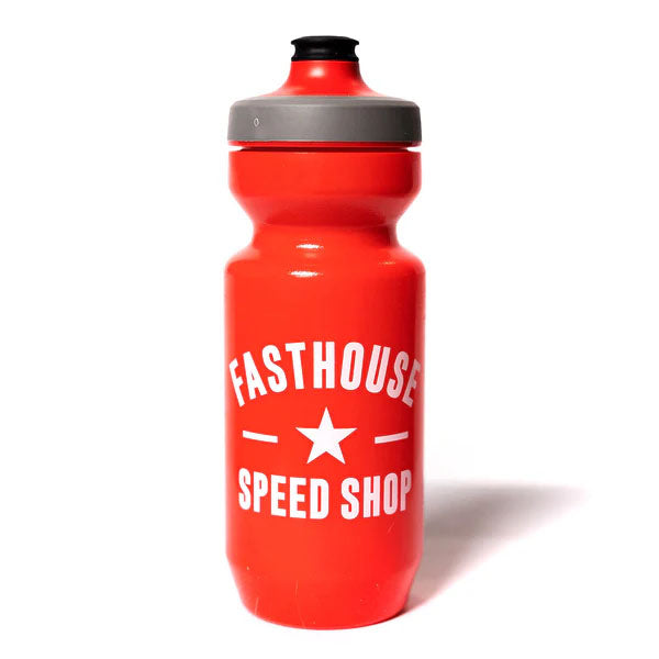Fasthouse Speed Star water bottle, red—easy-squeeze BPA-free cycling bottle with UV-cured graphics. SKU 9252-4000.