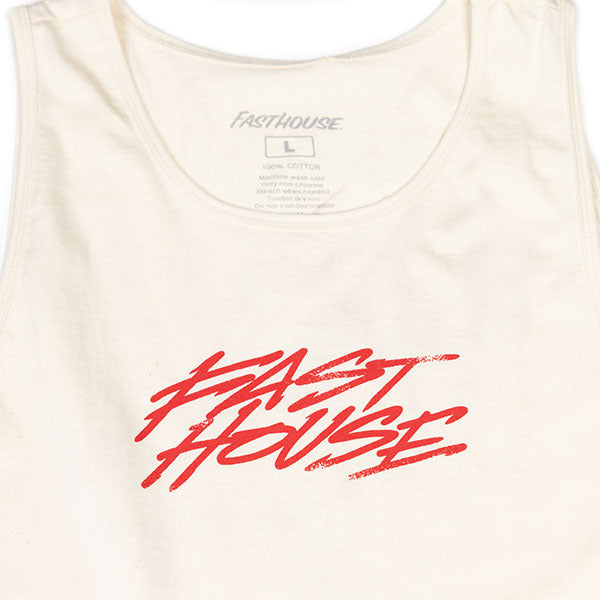 High-resolution studio image of Fasthouse Sound Check Tank; showing sleeveless cut, hem shape, and printed or woven branding; SKU 32117103; Colors: Putty