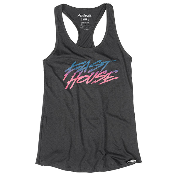 Clean studio shot of Fasthouse Sound Check Tank (Womens); showing sleeveless cut, hem shape, and printed or woven branding; SKU 32117105; Colors: Black