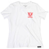 High-resolution studio image of Fasthouse Getaway Tee (Womens); showing tee fit, printed graphics, and crew neckline; SKU 32116009; Colors: White