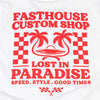 Studio photo on a white background of Fasthouse Getaway Tee (Womens); showing tee fit, printed graphics, and crew neckline; SKU 32116009; Colors: White
