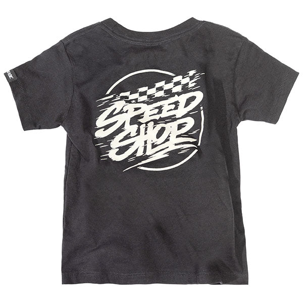 Professional studio photo of Fasthouse Burner Tee (Toddler); showing tee fit, printed graphics, and crew neckline; SKU 32113505; Colors: Black