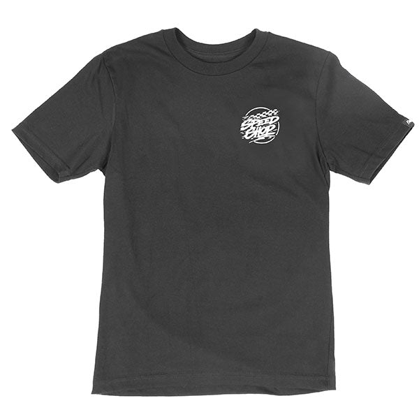 Crisp studio image on a white background of Fasthouse Burner Tee (Youth); showing tee fit, printed graphics, and crew neckline; SKU 32113550