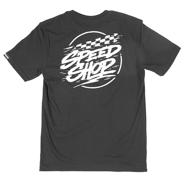 Professional studio photo of Fasthouse Burner Tee (Youth); showing tee fit, printed graphics, and crew neckline; SKU 32113550; Colors: Black