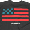 Studio photo on a white background of Fasthouse Liberty Tee; showing tee fit, printed graphics, and crew neckline; SKU 3211620504; Colors: Black, White