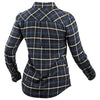 Studio photo on a white background of Fasthouse Honey Flannel (Womens); showing flannel shirt fit, button front, and plaid pattern; SKU 32381130