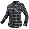 Clean studio shot of Fasthouse Honey Flannel (Womens); showing flannel shirt fit, button front, and plaid pattern; SKU 32381130; Colors: Blue/Black