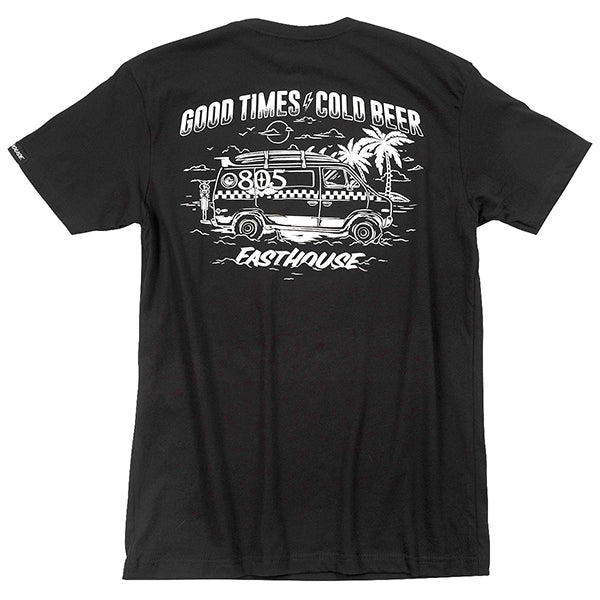 Studio photo on a white background of Fasthouse 805 Swag Wagon Tee; showing tee fit, printed graphics, and crew neckline; SKU 32165500; Colors: Black