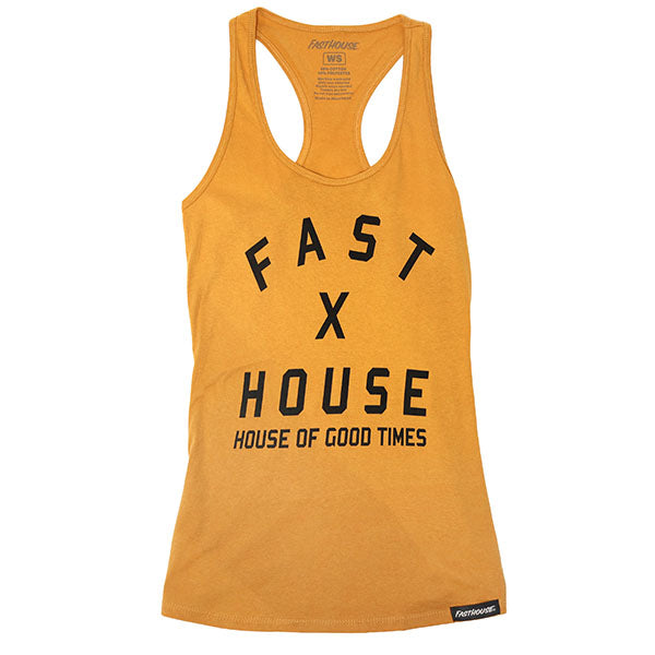 Professional studio photo of Fasthouse Axiom Tank (Womens); showing sleeveless cut, hem shape, and printed or woven branding; SKU 3217000374