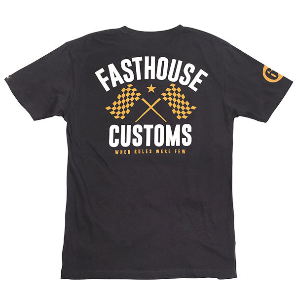 High-resolution studio image of Fasthouse 68 Trick Tee; showing tee fit, printed graphics, and crew neckline; SKU 3215820504; Sizes: S-3XL