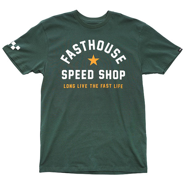 Studio photo on a white background of Fasthouse Fast Life Tee; showing tee fit, printed graphics, and crew neckline; SKU 3212599904; Sizes: S-3XL