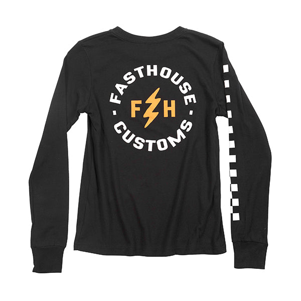 High-resolution studio image of Fasthouse Easy Rider Long Sleeve Tee; showing long-sleeve cut, printed graphics, and crew neckline; SKU 3218650004
