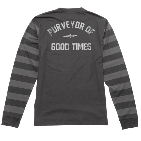 Professional studio photo of Fasthouse Blackout Yarn Dye LS Tee; showing long-sleeve cut, printed graphics, and crew neckline; SKU 32121905; Sizes: S-3XL