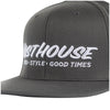 Fasthouse Clear Cut Hat in Gray, front branding detail