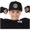 Fasthouse Squall Youth 110 Hat in Black, front branding detail