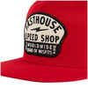 Fasthouse Vault 110 Hat in Red, front branding detail