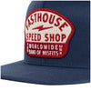 Fasthouse Vault 110 Hat in Indigo, front branding detail