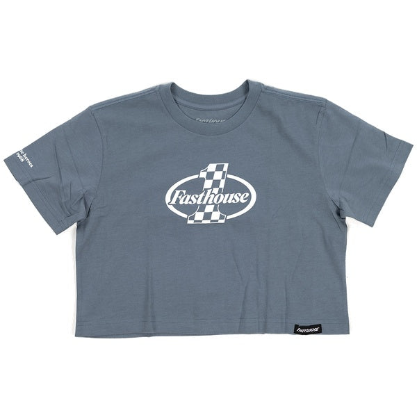 Fasthouse Heroes Women's Crop Tee in Denim, front view