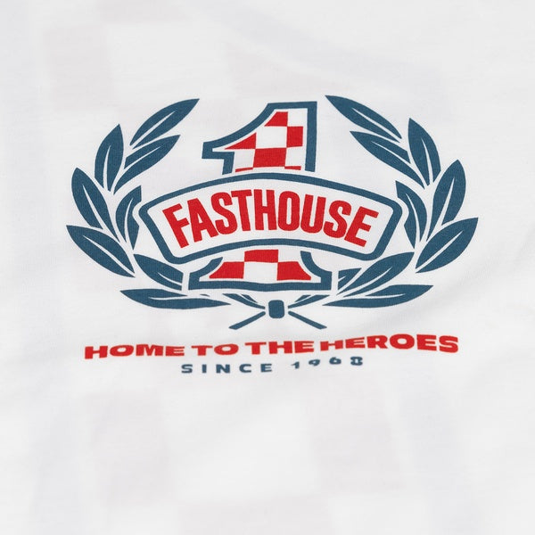 Fasthouse Heroes Tee in White, back graphic detail