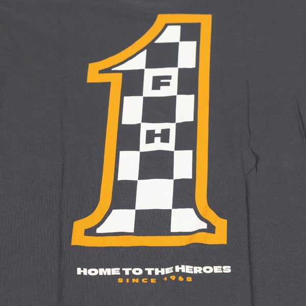 Fasthouse Heroes Tee in Graphite Black, front graphic detail