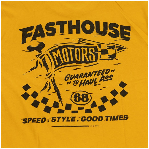 Fasthouse All Out Tee in Vintage Gold, front graphic detail