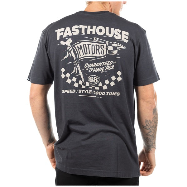 Fasthouse All Out Tee in Graphite Black, model wearing back view