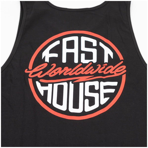 Fasthouse Squall Tank in Black, front graphic detail