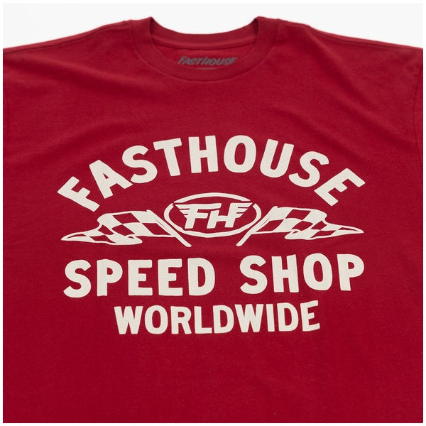 Fasthouse Vault Tee in Red, model wearing front view