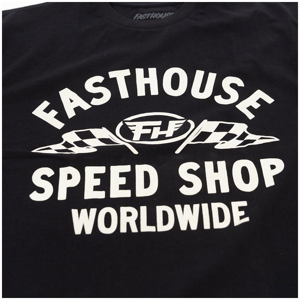 Fasthouse Vault Tee in Black, front graphic detail