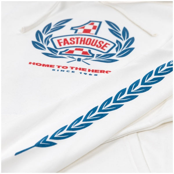 Fasthouse Heroes Hooded Pullover in White, graphic detail