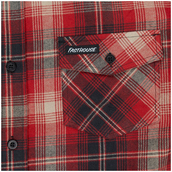 Fasthouse Saturday Night Special Flannel in Red/Black, plaid and button detail