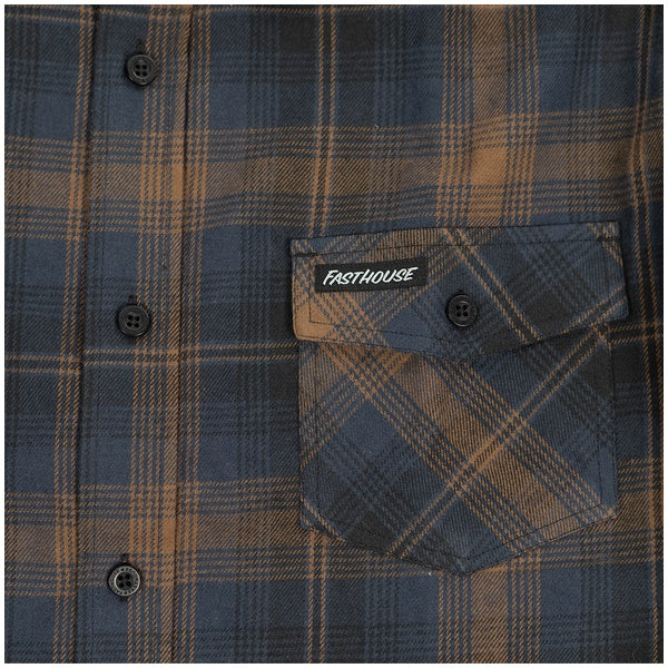 Fasthouse Saturday Night Special Flannel in Navy/Brown, plaid and button detail