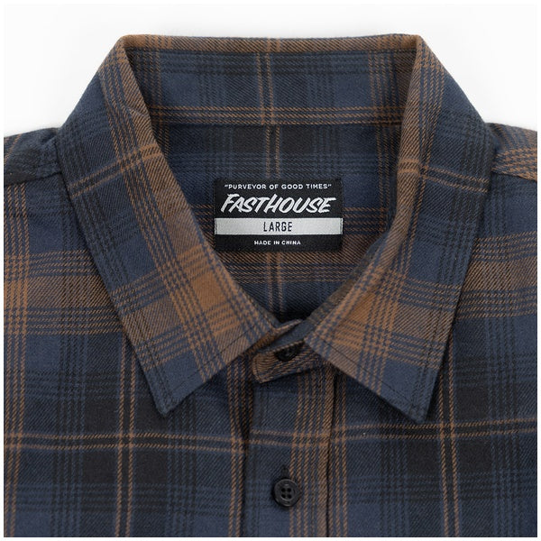 Fasthouse Saturday Night Special Flannel in Navy/Brown, cuff and fabric detail