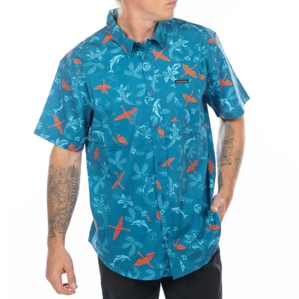 Fasthouse - TB Island Hopper Hawaiian Shirt riding gear in Blue main product view sku 3415030204