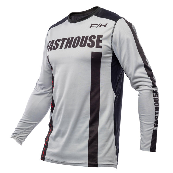 Clean studio shot of Fasthouse - Elrod Storm Jersey; showing fabric texture, panel layout, and graphics; SKU 39313075; Colors: Fog/Black; Sizes: S-3XL
