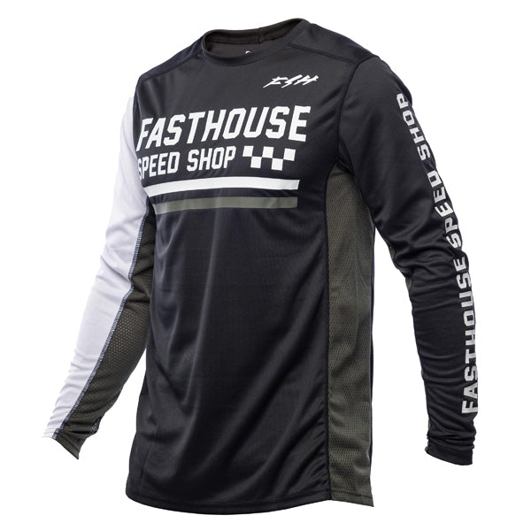 Studio photo on a white background of Fasthouse - Grindhouse Hudson Jersey; showing fabric texture, panel layout, and graphics; SKU 3931205904
