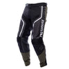 Fasthouse Grindhouse Hudson motocross pants in Black/White, front three-quarter view; white piping, FASTHOUSE logo on thigh, olive lower legs.